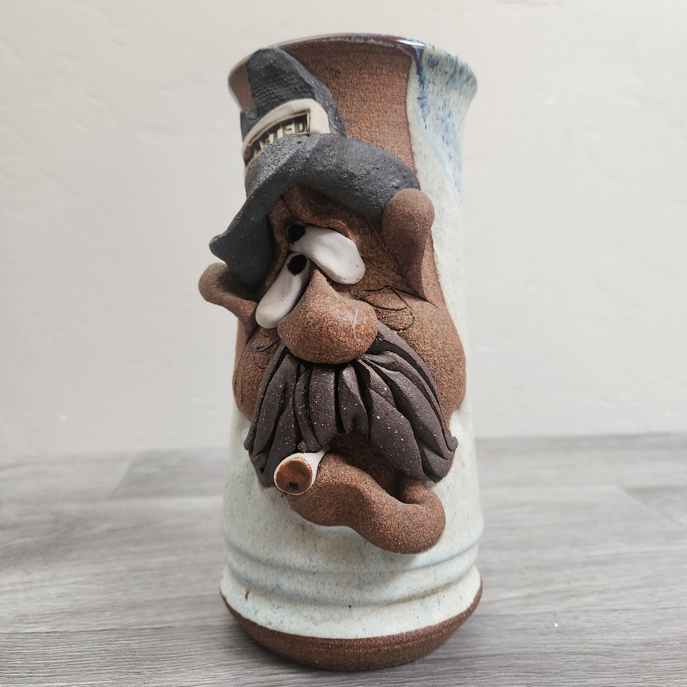Vintage Mahon Stein Mug WASTED Ugly Face Stoneware Signed Collector Cigarette 3D